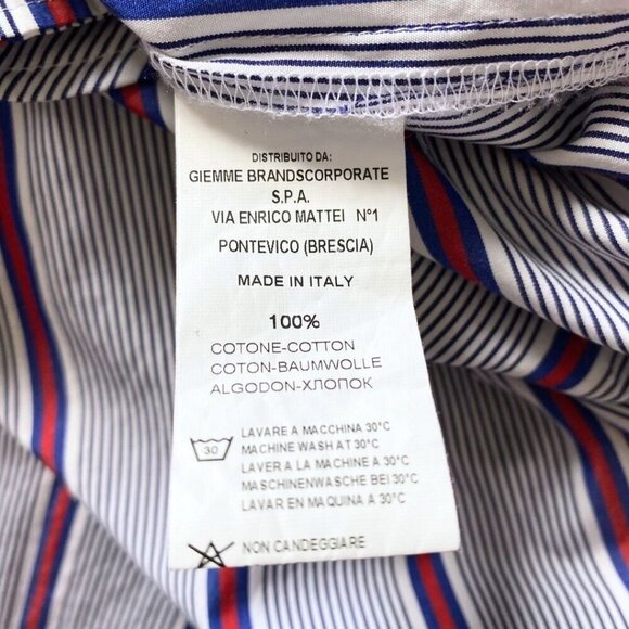 LE SARTE PETTEGOLE 100% COTTON WHITE BLUE RED STRIPED WRAP SHIRT DRESS - XS (40) - Picture 12 of 12